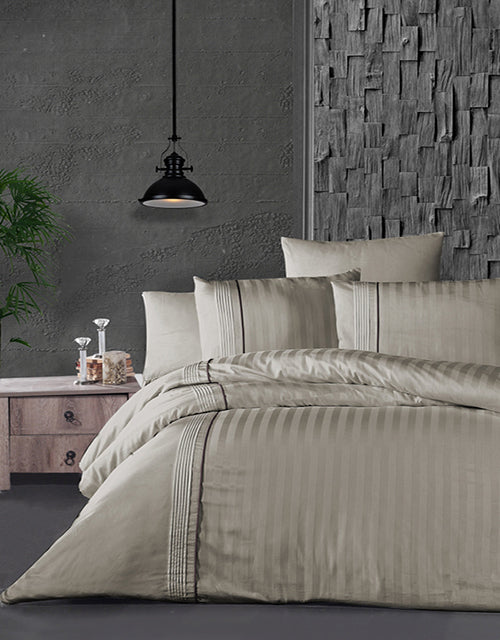 Спално бельо от VIP памучен сатен - бежово-сивo