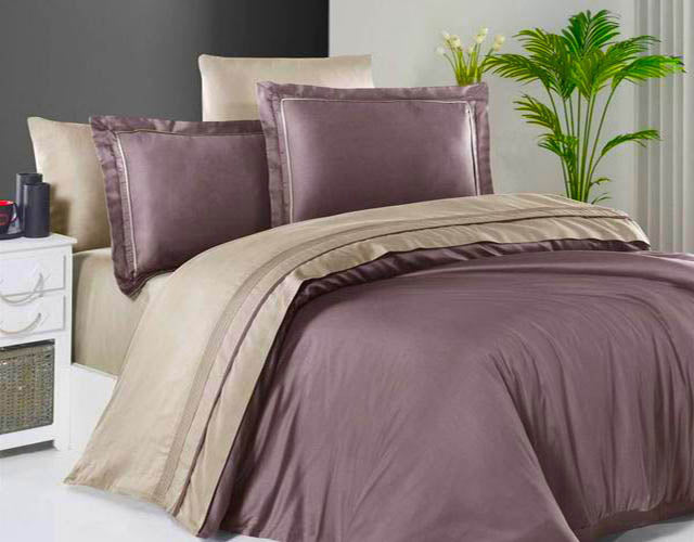 Спално бельо от VIP памучен сатен - бежово и лилаво