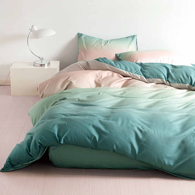 Спално бельо с ластик от 100% памук – светлозелено с омбре ефект