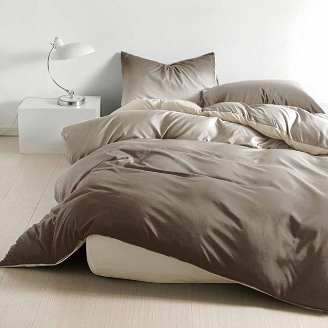 Спално бельо с ластик от 100% памук – кафяво с омбре ефект