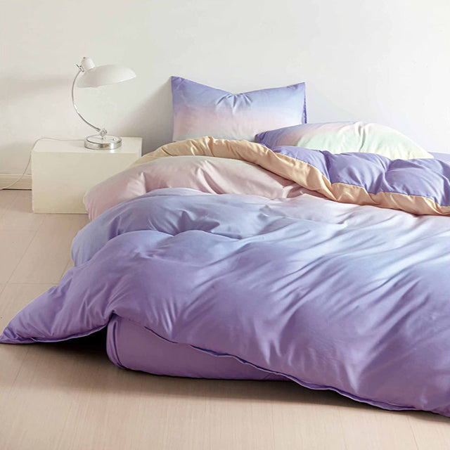 Спално бельо с ластик от 100% памук – светлолилаво с омбре ефект