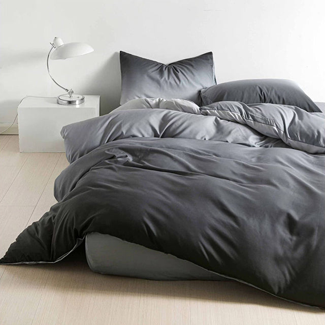 Спално бельо с ластик от 100% памук – тъмносиво с омбре ефект