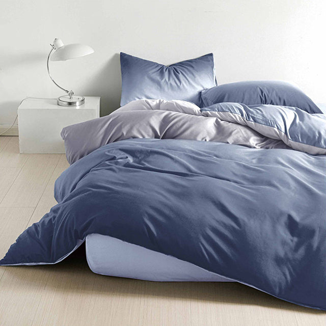 Спално бельо с ластик от 100% памук – тъмносиньо с омбре ефект