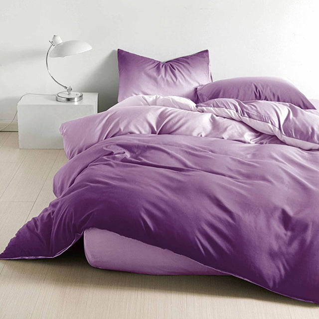 Спално бельо с ластик от 100% памук – лилаво с омбре ефект