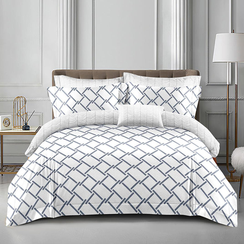 Спално бельо с ластик от 100% памук – бяло и сиво