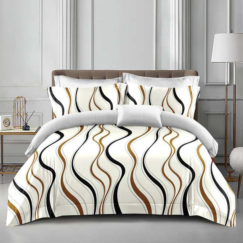 Спално бельо с ластик от 100% памук – бели и сиви райета