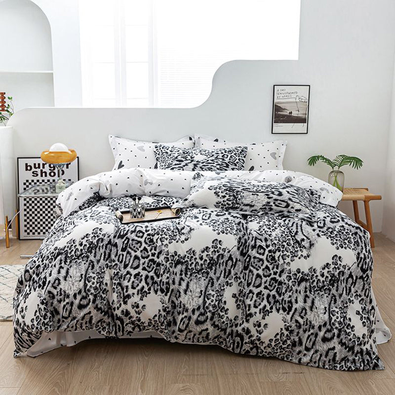 Спално бельо с ластик от 100% памук – бял фон с леопард