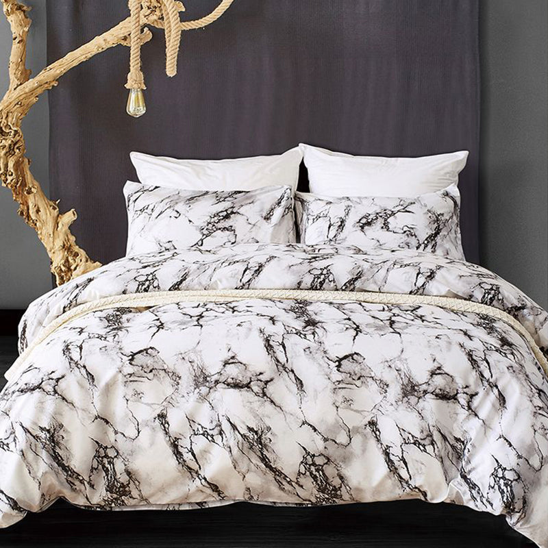 Спално бельо с ластик от 100% памук – бял фон с мраморен ефект