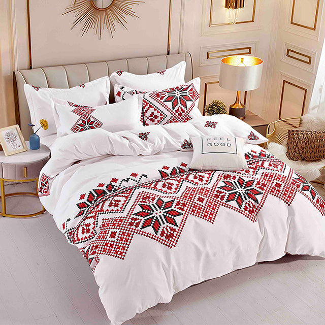 Единично спално бельо от 100% памук – с червени шевици