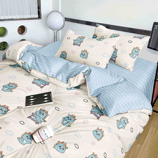 Единично спално бельо от 100% памук – бяло с динозаври