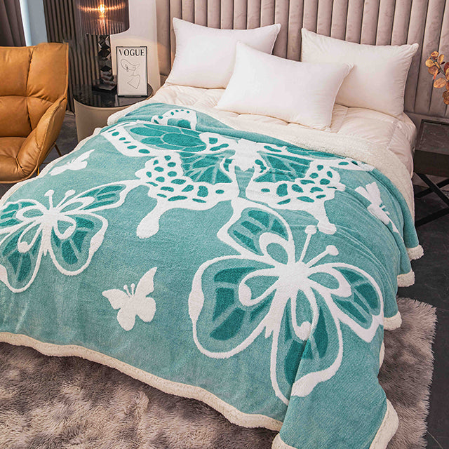 Плюшено 3D одеяло - Цвят тюркоаз с пеперуди