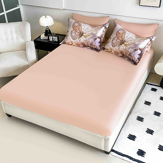 5D Единично Спално бельо с ластик - цвят крем с пеперуди и рози - F5D1-30