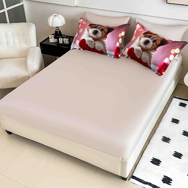 5D Единично Спално бельо с ластик - многоцветен с кученце - F5D1-31