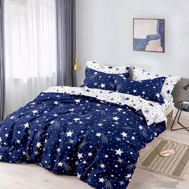 Спално бельо от 100% памук – синьо и бяло със звезди