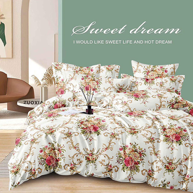 Спално бельо от 100% памук – бяло с красиви розови цветя