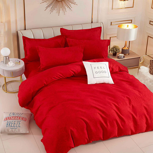 Спално бельо от 100% памук – червено с дребни орнаменти