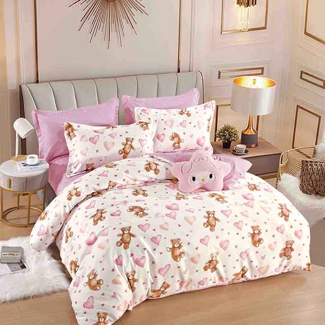 Спално бельо с ластик - бяло с мечета