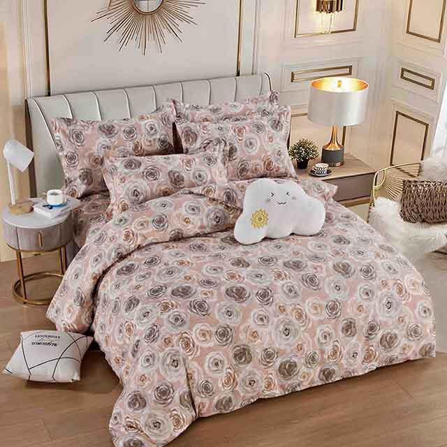 Спално бельо с ластик - светлорозово с флорален мотив