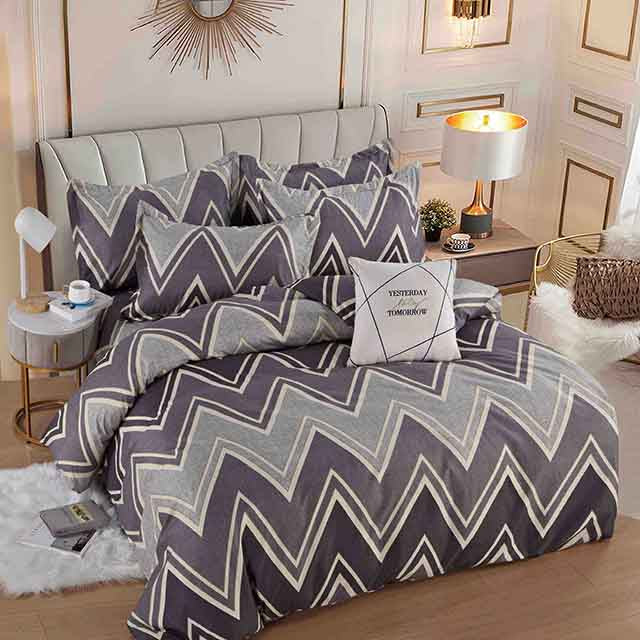 Спално бельо с ластик - сиво с геометричен мотив