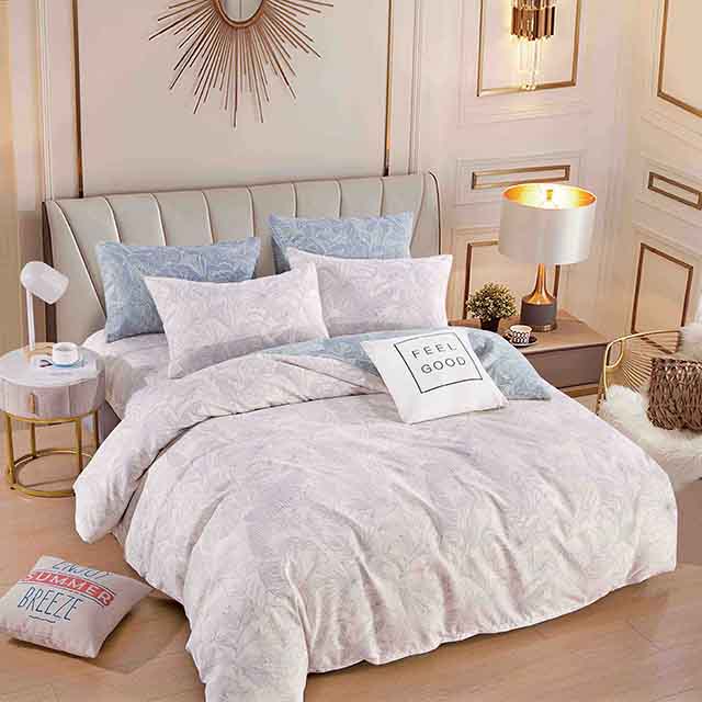 Спално бельо с ластик - сиво с листа