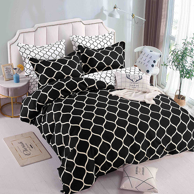 Спално бельо с ластик - черно с бели кръгчета