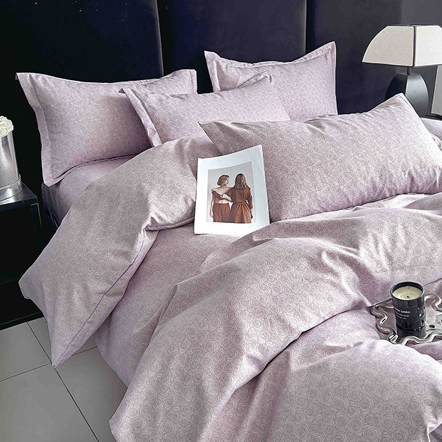 Спално бельо с ластик - лилаво с орнаменти