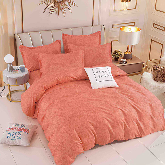 Спално бельо с ластик - оранжево с орнаменти