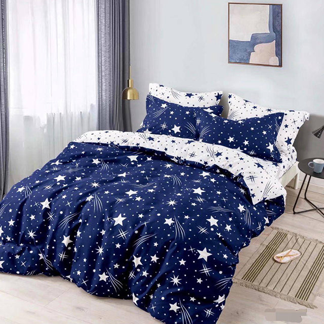 Спално бельо с ластик - синьо със звезди