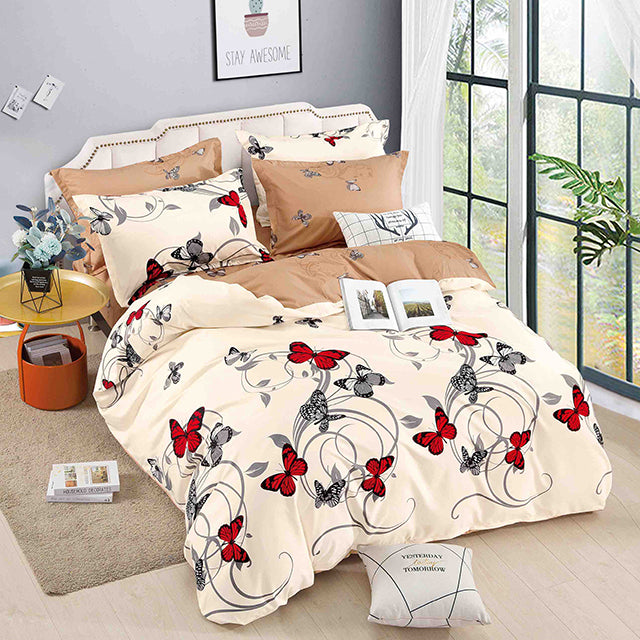 Спално бельо с ластик - бежово с пеперуди