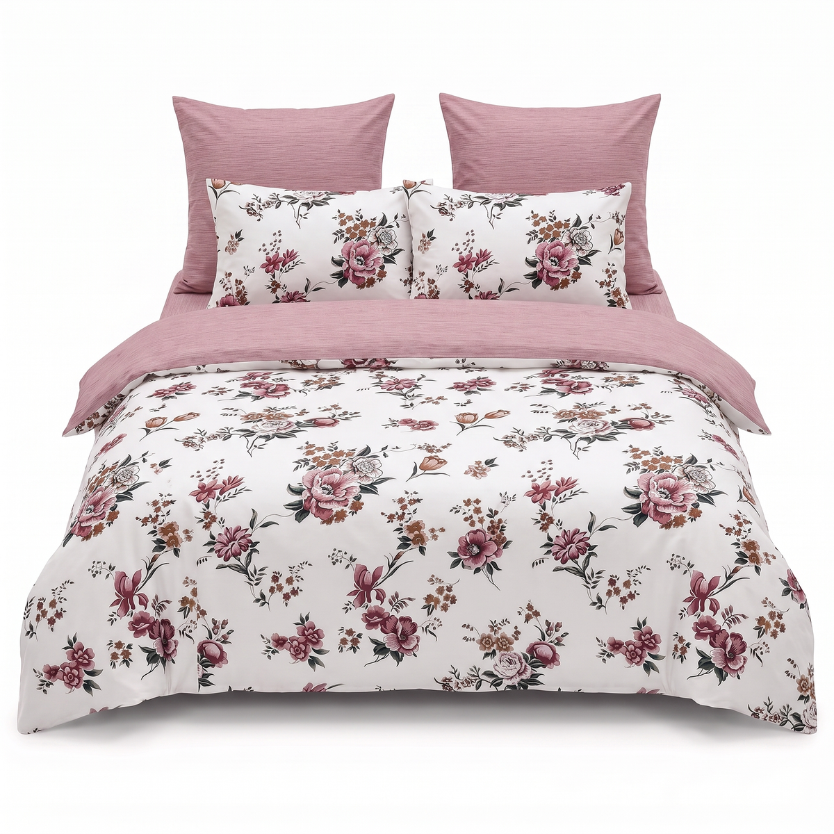 Спално бельо с ластик - бяло и розово с цветя