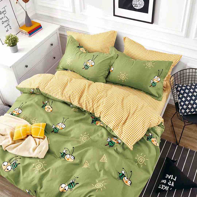 Спално бельо с ластик - зелено с пчелички