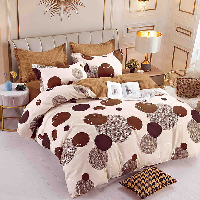 Спално бельо с ластик - бежово с кръгове
