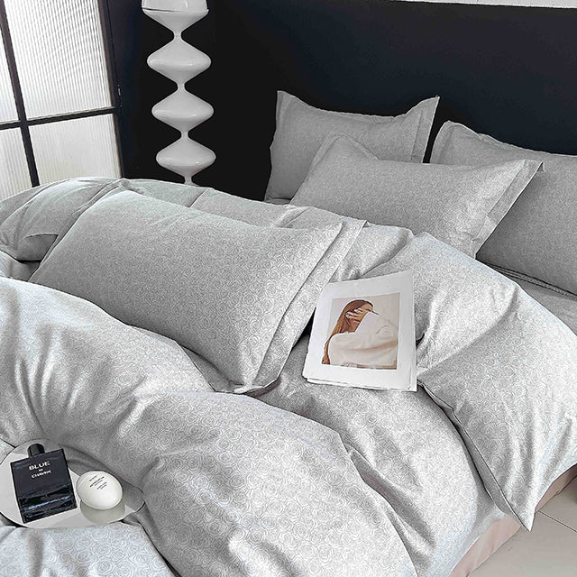 Спално бельо с ластик - сиво с орнаменти