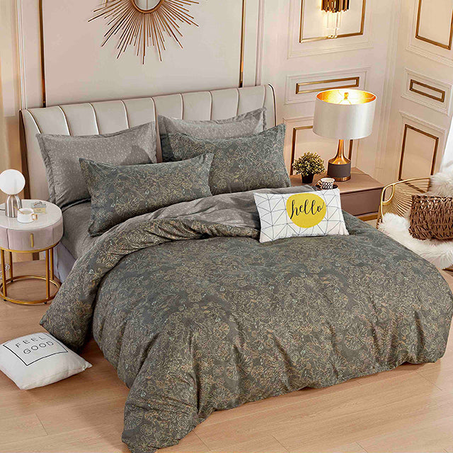 Спално бельо с ластик – сиво с орнаменти