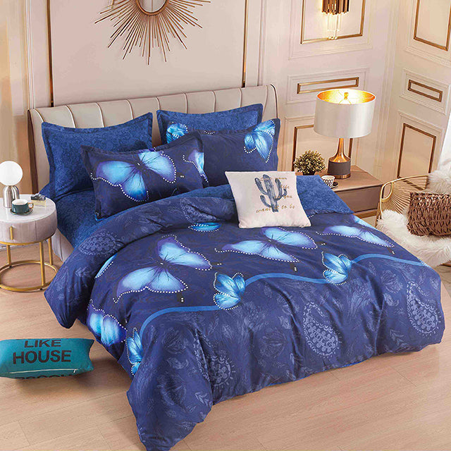 Спално бельо с ластик – тъмносиньо с красиви пеперуди