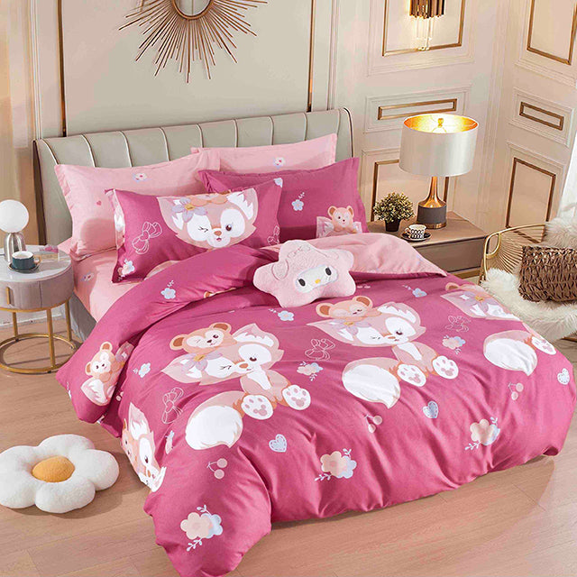 Спално бельо с ластик – розово с животинки