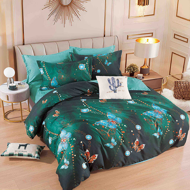 Спално бельо с ластик – зелено с пеперуди