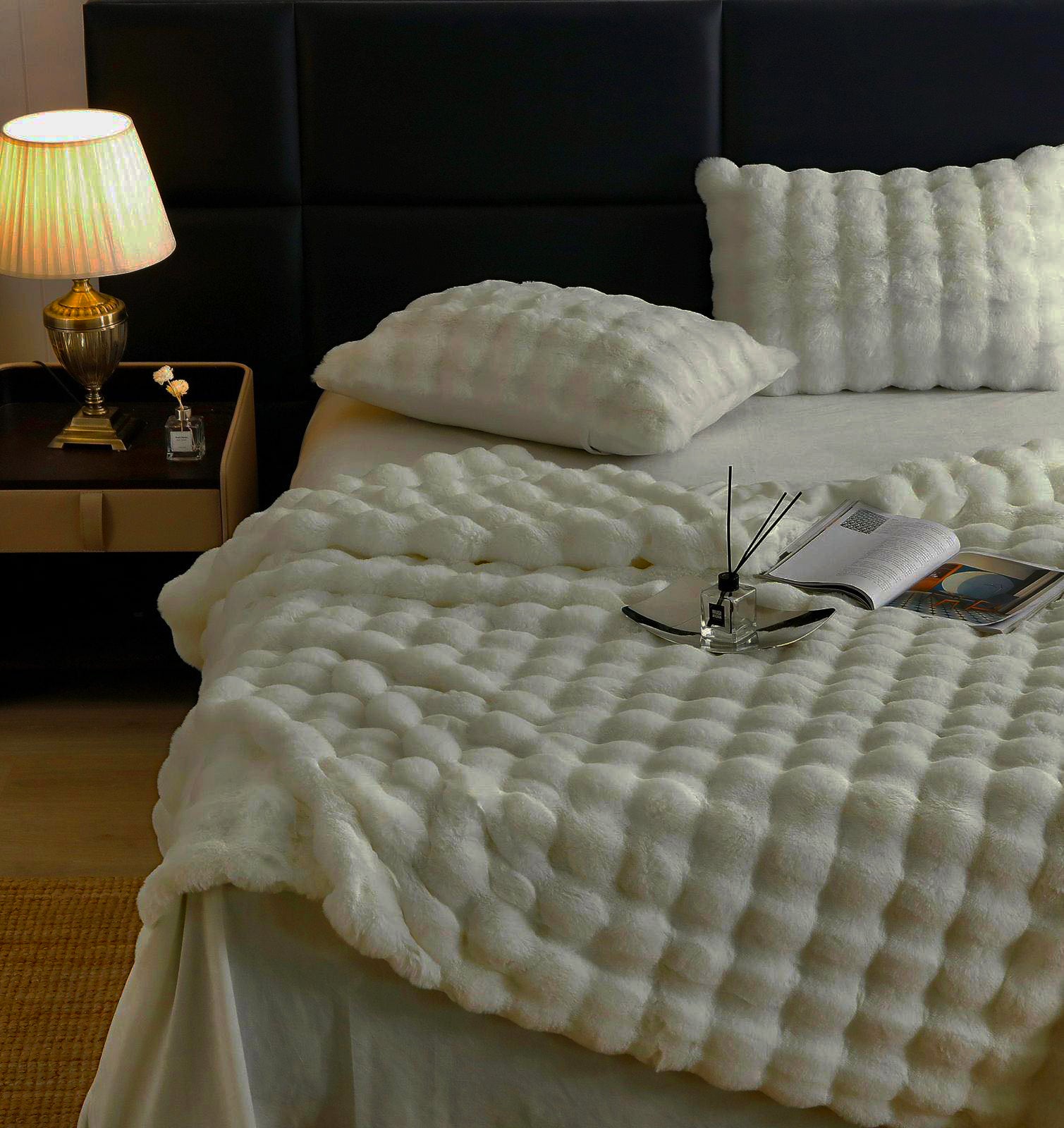 Спално бельо с изкуствен заешки косъм – екрю