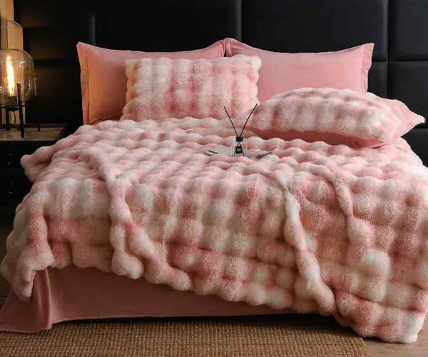 Спално бельо с изкуствен заешки косъм – розово