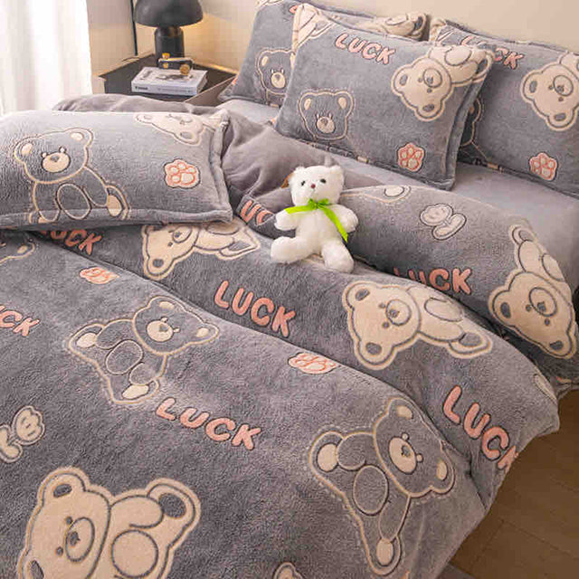 Спално бельо Cocolino - сиво с мечета и надписи