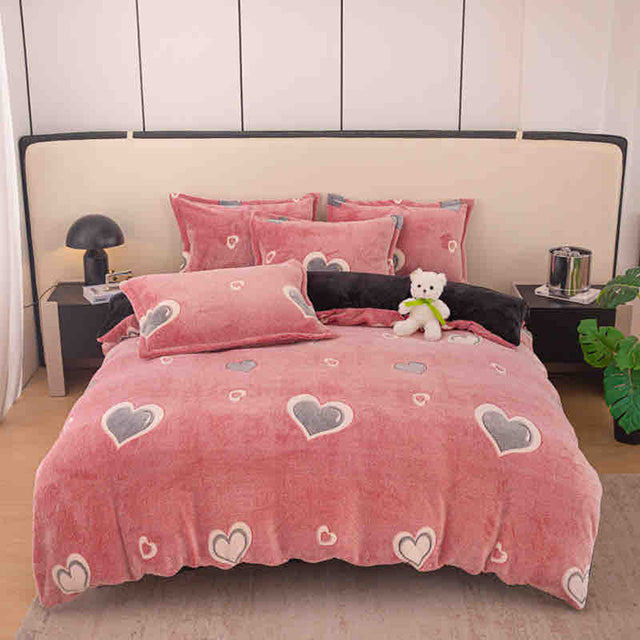 Спално бельо с ластик Cocolino – розово със сърца