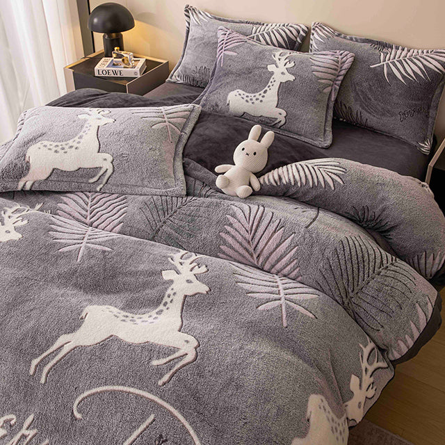 Спално бельо с ластик Cocolino – сиво с еленчета