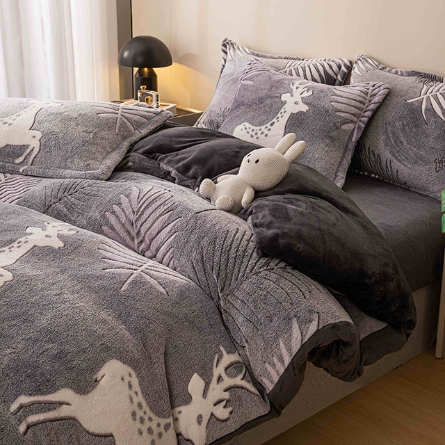 Спално бельо с ластик Cocolino – сиво с еленчета