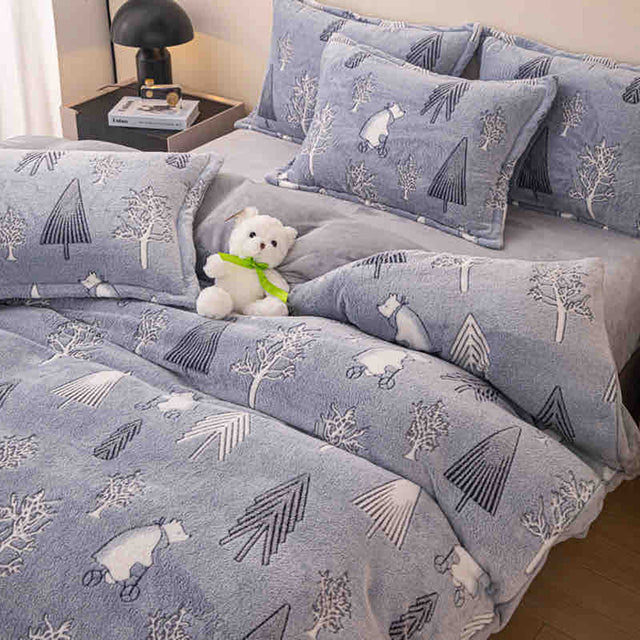 Спално бельо с ластик Cocolino – сиво със зимен мотив