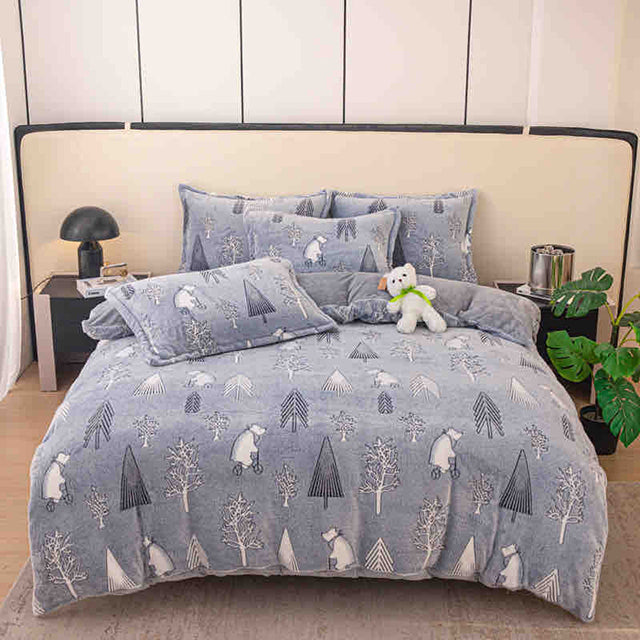 Спално бельо с ластик Cocolino – сиво със зимен мотив