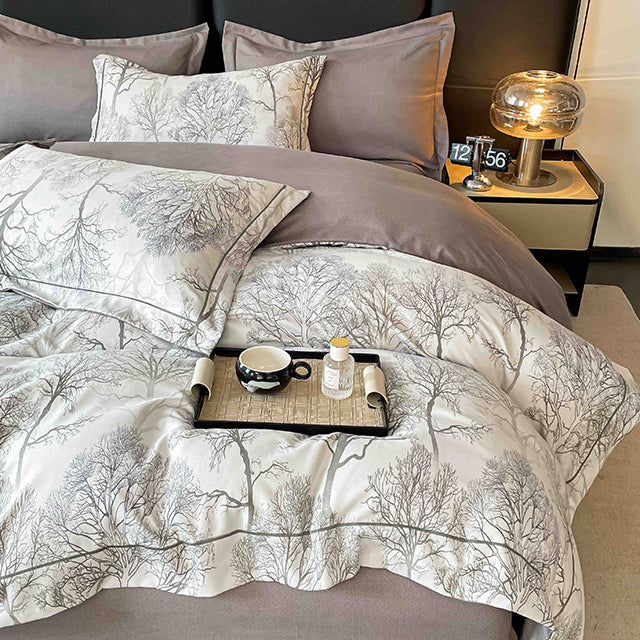 Спално бельо от бархет с ластик - кафяво с горски мотив