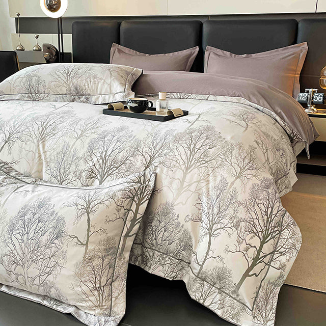 Спално бельо от бархет с ластик - кафяво с горски мотив