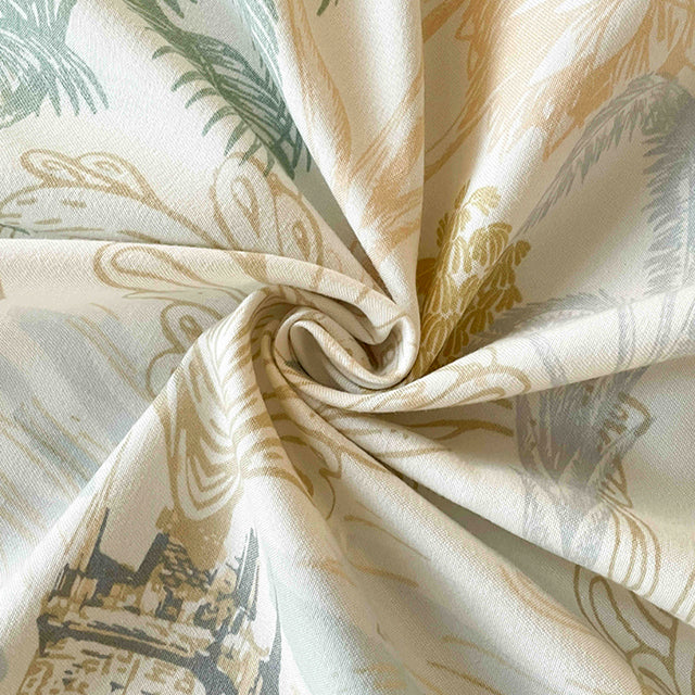 Спално бельо от бархет с ластик - цвят крем и зелено с пейзаж 