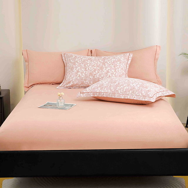 Спално бельо от бархет с ластик - розово с листенца