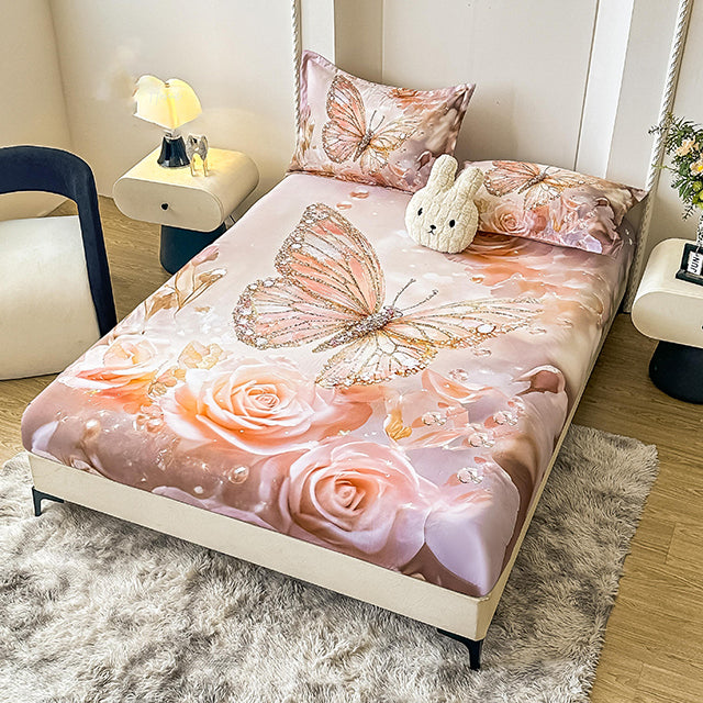 5D Комплект от 3 части - цвят крем с пеперуда и рози 